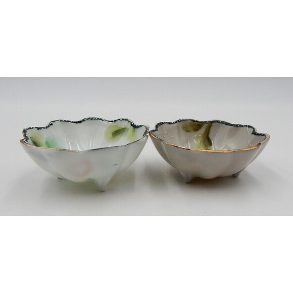 Porcelain Footed Nut Sauce Bowls Painted Roses Moriage Gold Trim Japan Asian - Picture 5 of 7